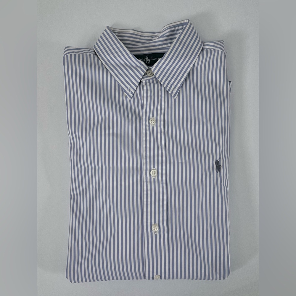 Ralph Lauren Blue & White Striped Long-Sleeve Button Down Size Large